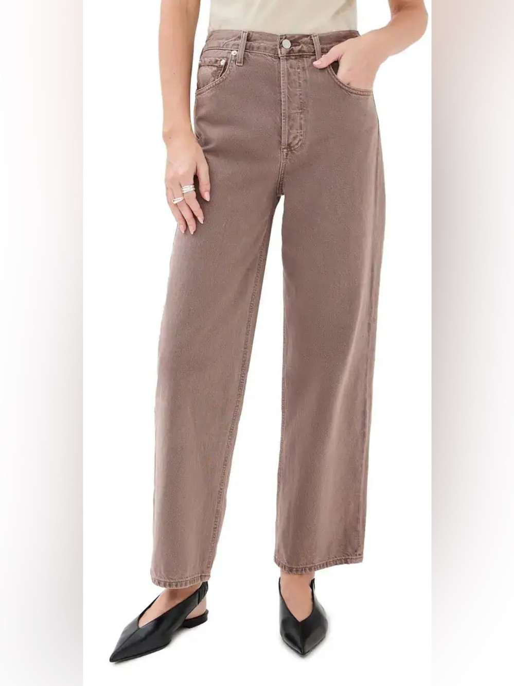AGOLDE Ren High Rise Wide Leg Jeans in Ceramic Brown NWT